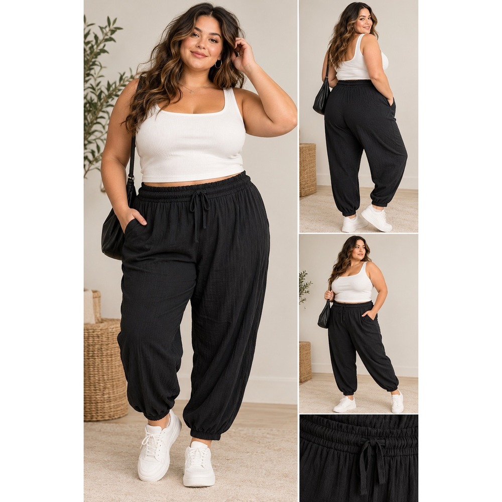 Torrid Black Gauze Jogger Pants Smocked Waist Drawstring Plus Size 3 3X